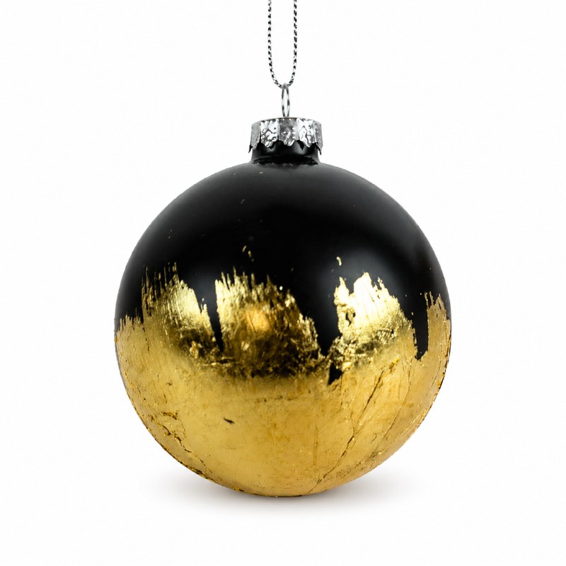 Picture of Glass Bauble Black/ Gold Leaf 8cm x 6